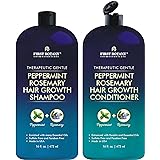 First Botany, Peppermint Rosemary Hair Regrowth and Anti Hair Loss Shampoo and Conditioner Set - Daily Hydrating, Detoxifying