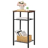 Hoctieon 3 Tier End Table, Telephone Table, Narrow Side Table with Storage, Nightstand for Small Spaces, Metal Frame, For Liv