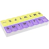 EZY DOSE Weekly (14-Day) Pill Organizer, Vitamin and Medicine Box, Large Snap Compartments, Easy-To-Open, BPA Free, Color May