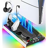 PS5 Stand for PS5 Slim Disc/PS5 Disc & Digital, 3-Level Cooling Station and RGB LED with Controller Charger for PS5 & Edge Co
