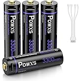 POWXS Rechargeable AA Lithium Batteries USB, 3300mWh Super Capacity 2H Fast Charging 1.5V Lithium Ion Double A Batteries with