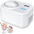 KUMIO 1.2-Quart Automatic Ice Cream Maker with Compressor, No Pre-freezing, 4 Modes Frozen Yogurt Machine with LCD Display & 