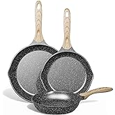 JEETEE Nonstick Pan, Nonstick Stone Frying Pan, Nonstick Omelette Skillet with Soft Touch Handle, 3-Piece Cookware Set Induct