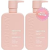MONDAY HAIRCARE Smooth Shampoo + Conditioner Bathroom Set (2 Pack) 12oz Each for Frizzy, Coarse, and Curly Hair, Made from Co
