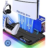 PS5 Stand, PS5 Slim Stand with Cooling Station and Controller Charging Station for PS5 Slim Console Disc/Digital, PS5 Accesso