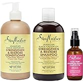 SheaMoisture Strengthen and Restore Shampoo, Conditioner and Head-To-Toe Restoration Body Care Oil for Dry Skin and Hair Jama