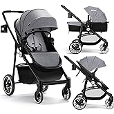 INFANS 2 in 1 Baby Stroller, High Landscape Infant Stroller & Reversible Bassinet Pram, Foldable Pushchair with Adjustable Ca