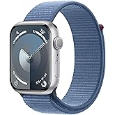 Apple Watch Series 9 [GPS 45mm] Smartwatch with Silver Aluminum Case with Winter Blue Sport Loop. Fitness Tracker, Blood Oxyg