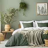 MKXI Olive Green Shabby Chic Duvet Cover King Textured Linen Look Soft Prewashed Cotton Bedding Set 1 Duvet Cover 104x90 Inch