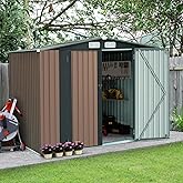 GRAVFORCE 8' x 6' Outdoor Metal Storage Shed, Outdoor Shed, Galvanized Steel Garden Shed with Single Lockable Door, Tool Stor