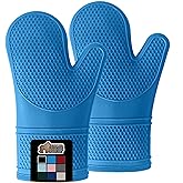 Gorilla Grip Heat and Slip Resistant Silicone Oven Mitts Set, Soft Cotton Lining, Waterproof, BPA-Free, Long Flexible Thick G