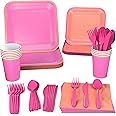 Crayola Color Pop Pink & Peach Orange Party Supplies (12 Dinner Plates, 12 Dessert Plates, 12 Paper Cups, 24 Napkins, 12 Sets