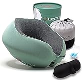 Luvcor Premium Quality Memory Foam Travel Neck Pillow Bundle - Best Ergonomic Pillow for Airplane Travel, car Ride, Sleeping.