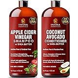 Apple Cider Vinegar Shampoo and Conditioner Set Sulfate Free - Itchy Scalp Shampoo w/Moisturizing Coconut Avocado Conditioner