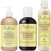 SheaMoisture Strengthen and Restore Shampoo, Conditioner and Styling Lotion for Curly Hair Mixed Hair Care Regimen with Shea 