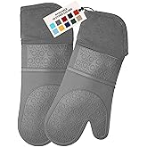 HOMWE Extra Long Professional Silicone Oven Mitt, Oven Mitts with Quilted Liner, Heat Resistant Pot Holders, Flexible Oven Gl