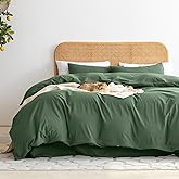 Ventidora Green 3 Piece Duvet Cover Set King Size,100% Organic Washed Cotton Linen Feel Like Textured, Luxury Soft and Breath