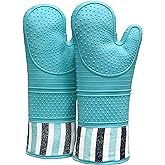 RED LMLDETA Heat Resistant 550 Degree Oven mitt, Silicone Oven Hot Mitts - 1 Pair, Extra Long Professional Baking Oven Gloves