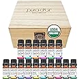 PURA D'OR Organic Sweet16 Essential Oils Set - 16x 10m Wood Box Aromatherapy Gift Set - 100% Pure Therapeutic Grade for Relax