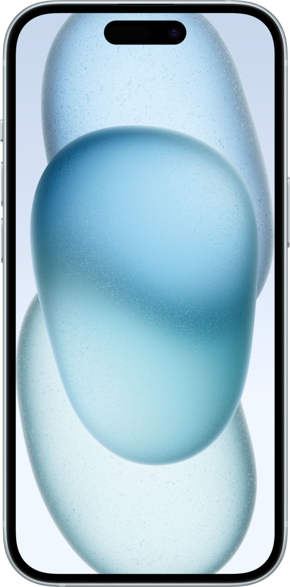 de voorkant van een blauwe iphone 15 plus