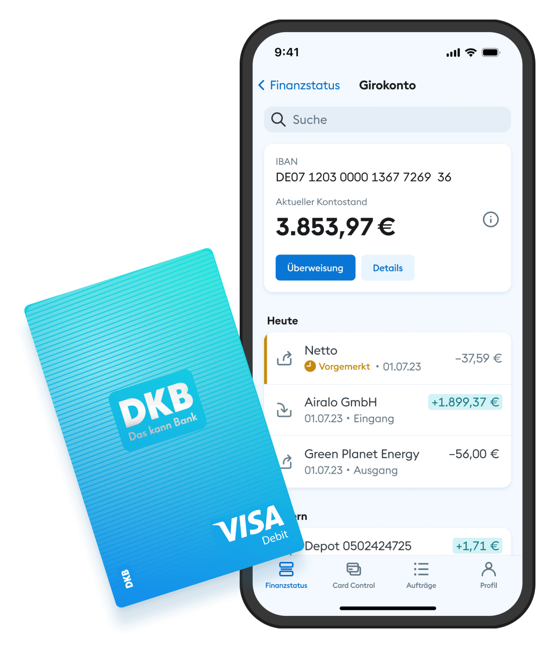 Illustration eines Smartphone mit Girokonto Umsätzen in der DKB-App