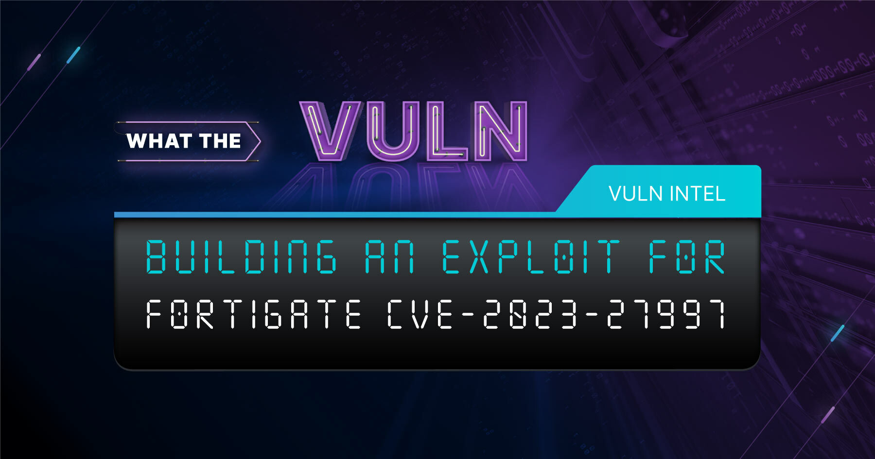 What the Vuln logo in neon and teal letters with dark purple background.