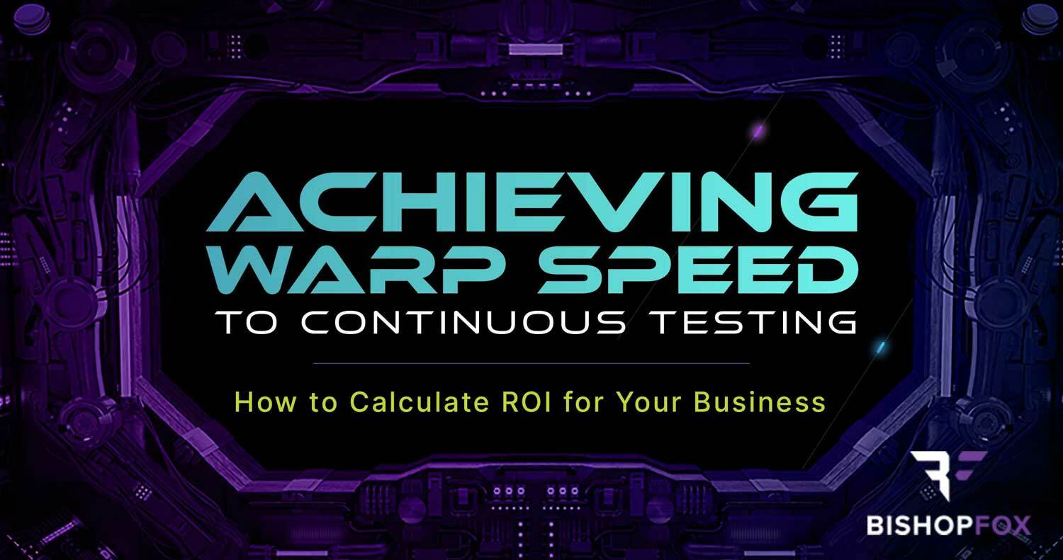 Webcast title in Futuristic Neon lettering: Achieving Warp Speed to Continuous Testing: How to Calculate ROI for your Business.