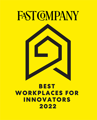 FastCompany Logo on yellow background with Best Workplaces for Innovators 2022 award