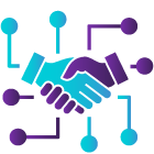 Icon representing Partnerships with a hand shake symbol.