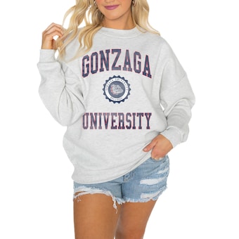 Women's Gameday Couture Steel Gonzaga Bulldogs Good Vibes Premium Fleece Drop Shoulder Pullover Sweatshirt