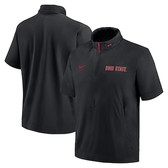 Men's Nike Black Ohio State Buckeyes 2024 Sideline Coach Short Sleeve Half-Zip Hoodie Jacket