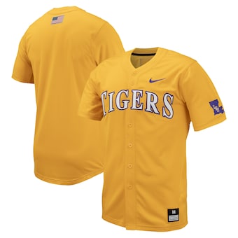 Men's Nike Gold LSU Tigers Replica Full-Button Baseball Jersey