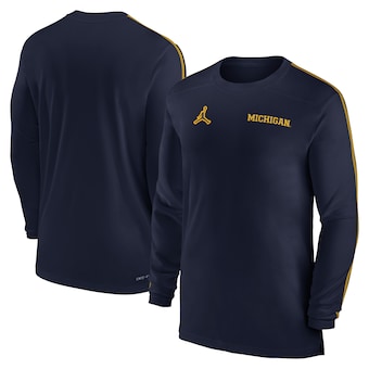 Men's Jordan Brand Navy Michigan Wolverines 2024 Sideline Coach UV Performance Long Sleeve T-Shirt