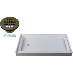 60 in. x 34 in. Single Threshold Alcove Shower Pan Base with Left Hand Brass Drain in Oil Rubbed Bronze