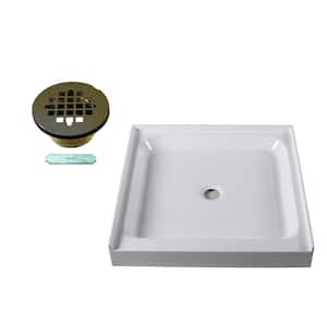 36 in. L x 36 in. W Single Threshold Alcove Shower Pan Base with Center Brass Drain in ORB