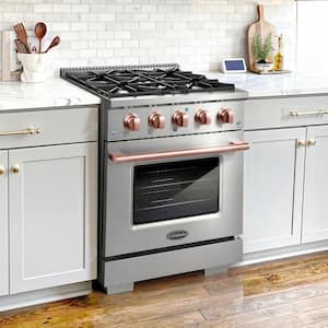 30 in. 3.5 cu. ft. 4-Burners Gas Range in Stainless Steel with Rose Gold Custom Handle and Knob Kit