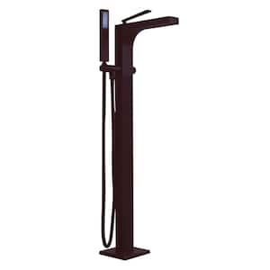 Qubic Single-Handle Floor Mount Freestanding Tub Filler Faucet with Hand Shower in Oil Rubbed Bronze