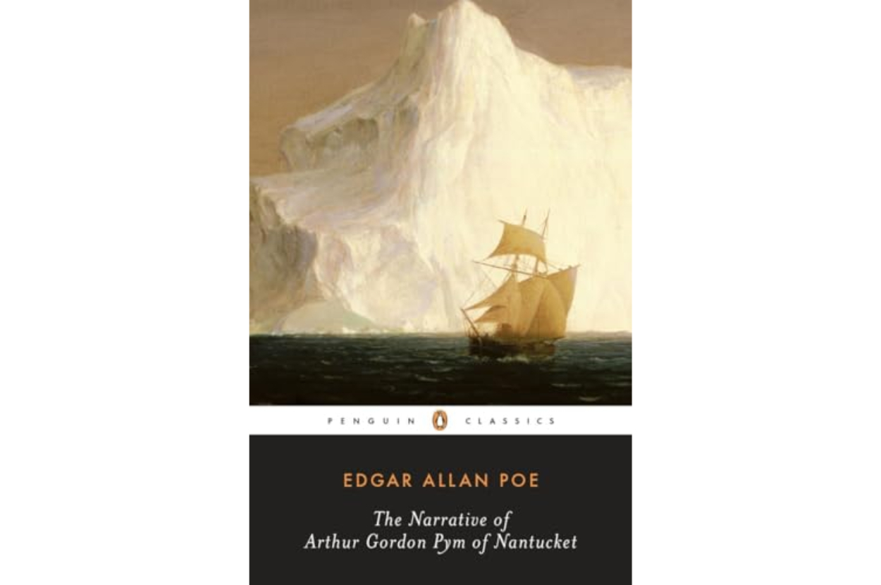 Cover of &quot;The Narrative of Arthur Gordon Pym of Nantucket&quot; by Edgar Allan Poe, featuring a ship and iceberg illustration