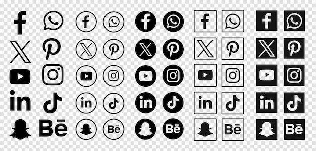 PSD gratuit une collection de logos de médias sociaux noirs sur un fond transparent