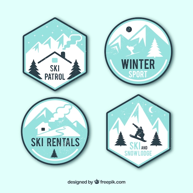 Vecteur gratuit collection de badge de ski
