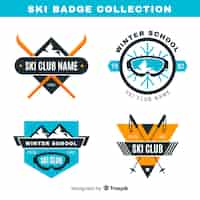 Vecteur gratuit collection de badges ski plat et neige