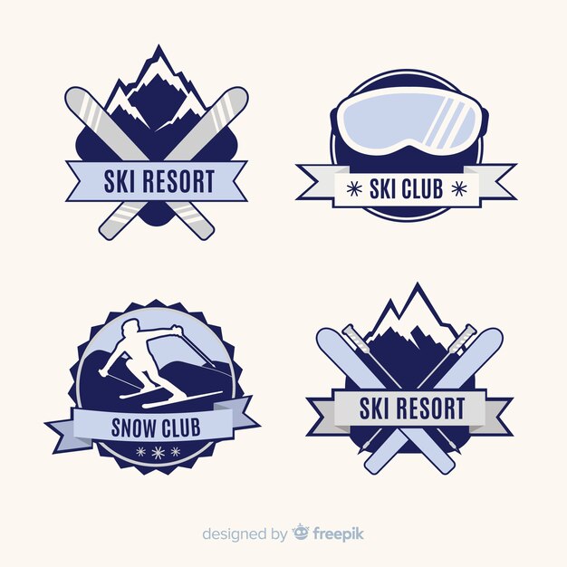 Vecteur gratuit collection de badges ski plat et neige
