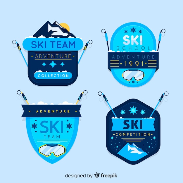 Vecteur gratuit collection de badges de ski et de snowboard