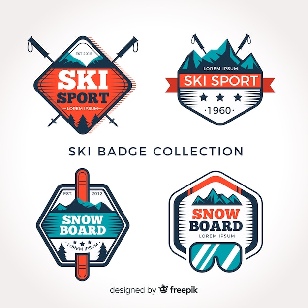 Vecteur gratuit collection de badges de ski