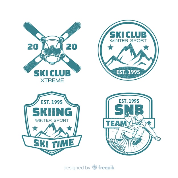 Vecteur gratuit collection de badges plats de clubs de ski