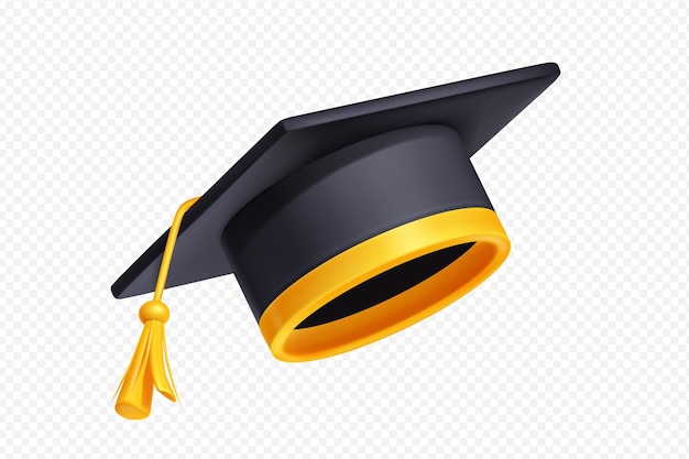 Vecteur gratuit casquette de graduation étudiante avec pompon et ruban dorés