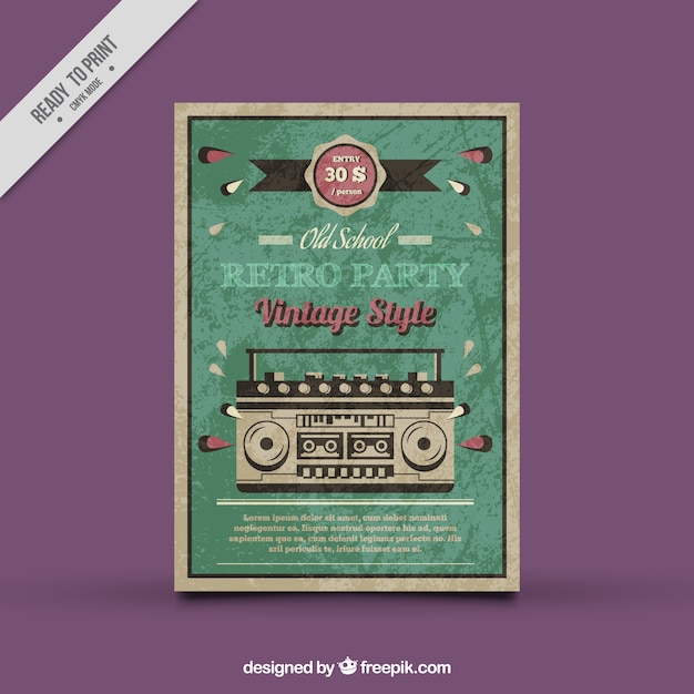 Vecteur gratuit affiche vintage de fête avec la radio décorative