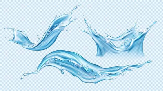 Vecteur gratuit ensemble d'éclaboussures d'eau. mouvement dynamique aqua liquide.