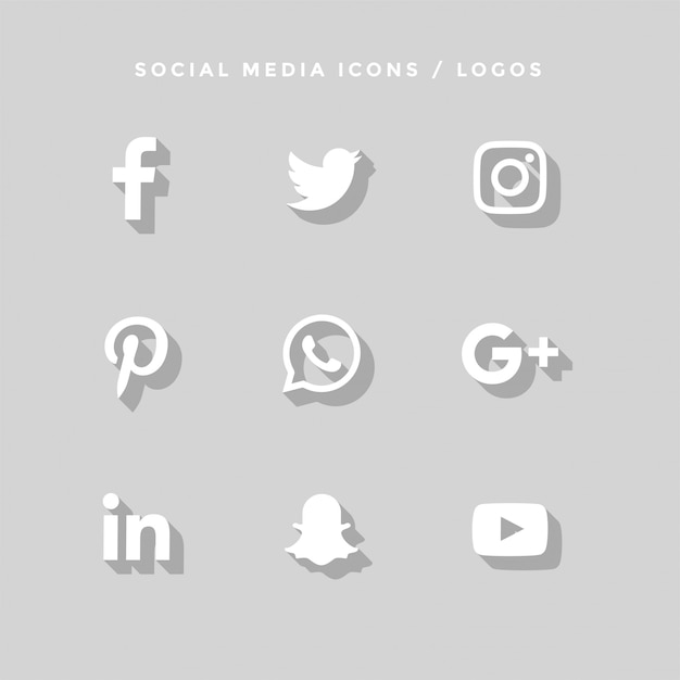 Vecteur gratuit icônes de médias sociaux plat avec des ombres