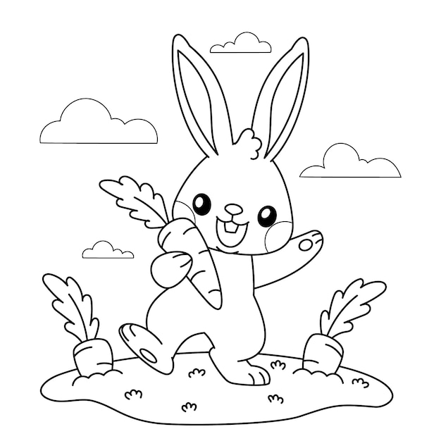 Vecteur gratuit illustration de livre de coloriage lapin